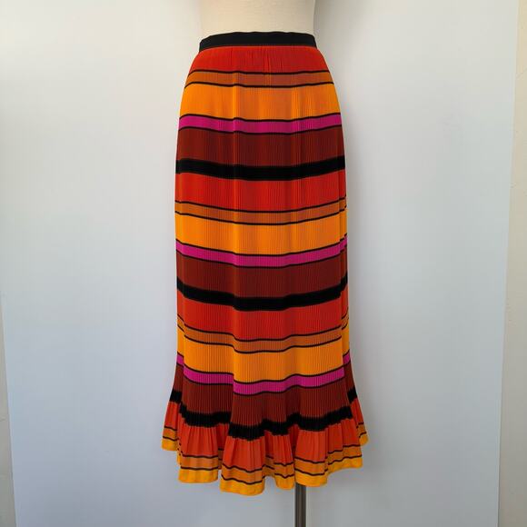 J. Crew Straight-Pleat Skirt Multicolor Striped Midi Flounce Hem | Size 4 NWT - Picture 2 of 9